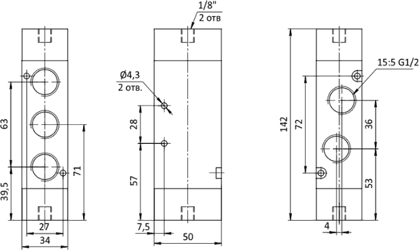 Чертеж пневмораспределителя SV-D-AS-52