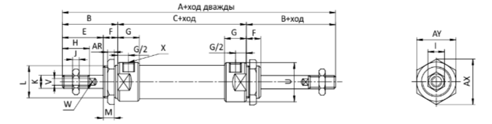 креслення циліндрy серії SC-MALJ